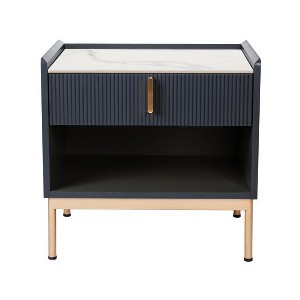 Vynxaria Modern Stone Top End Table Gold Frame Night Stand Contemporary Side Table for Home Decor - 1 of 4