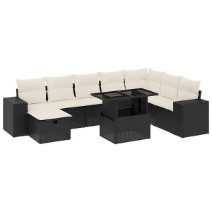vidaXL 9 Piece Patio Sofa Set with Cushions Black and Cream Poly Rattan - Without Storage - 1 of 4