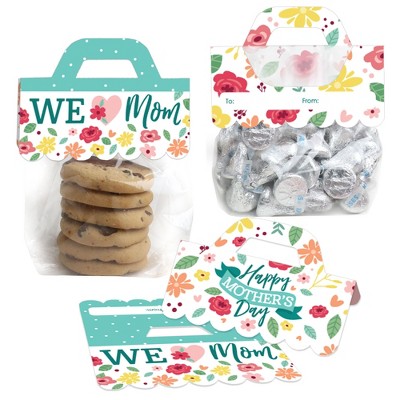 Big Dot of Happiness Colorful Floral Happy Mother's Day - DIY We Love Mom Party Clear Goodie Favor Bag Labels - Candy Bags with Toppers - Set of 24