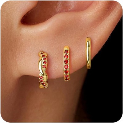 Inerney Gold Huggie Hoop Earrings Set for Women, Dainty Small Sterling Silver Earring Stacks Hypoallergenic Jewelry for Multiple Piercings