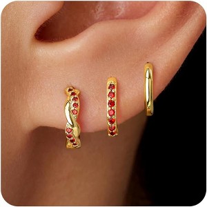 Inerney Gold Huggie Hoop Earrings Set for Women, Dainty Small Sterling Silver Earring Stacks Hypoallergenic Jewelry for Multiple Piercings - 1 of 4