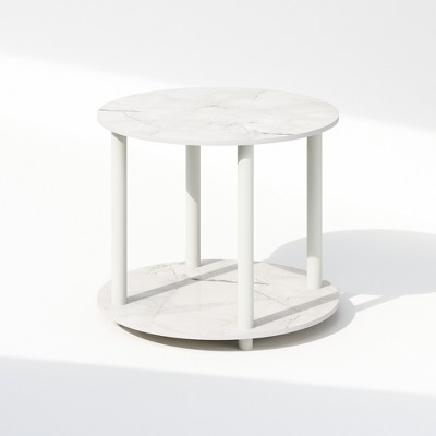 Furinno Turn-N-Tube Simple Design 2-Tier Round Wooden Side End Table, Marble White
