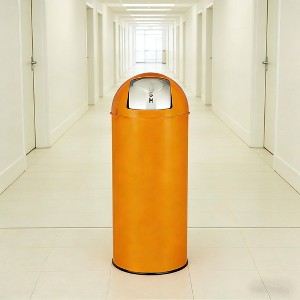 17 Gal Commercial Trash Can, Round Push Lid Stainless Steel Outdoor Waste Bin for Office, Restaurant, Home, Orange. - 1 of 4