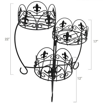 Sunnydaze Black Iron 3-Tier French Lily Plant Stand Set