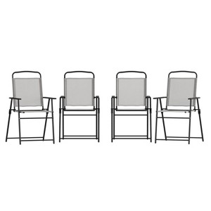 Emma and Oliver Set of 4 Textilene Folding Sling Style Patio Chairs with Armrests - 1 of 4