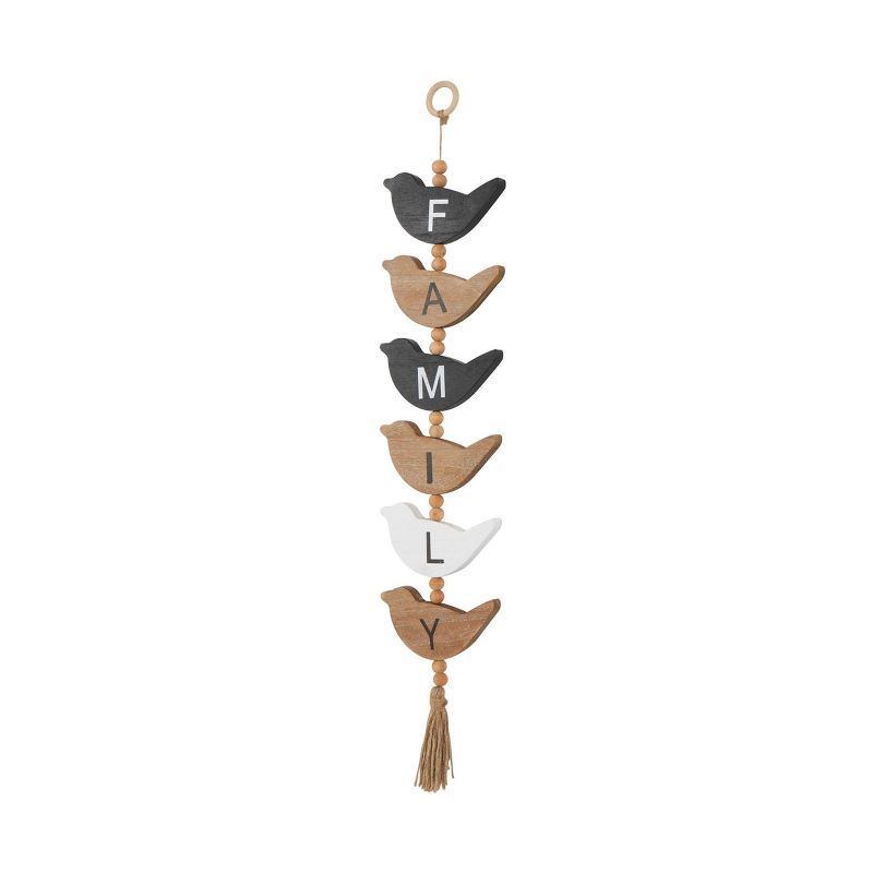 Wood Bird Handmade Sign Wall Decor with Tassel and Bead Accents Brown - Olivia & May, 5 of 8