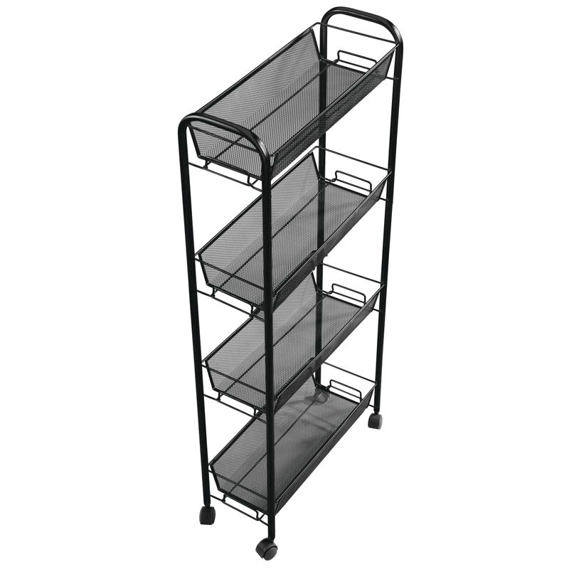 mDesign Steel Slim Rolling Utility Cart Storage Organizer with 4 Shelves, 5 of 9