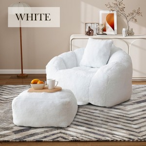 Hrinhom 45.4" W Modern Bean Bag Chairs,Faux Fur Lazy Sofa Reading Chair With Ottoman - 1 of 4