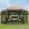 FDW Pop Up Gazebo 13x13ft Hexagonal Gazebo Party Tent Outdoor Shelter with Adjustable Height & Waterproof Canopy for Parties Picnics or Camping, Brown - 2 of 4