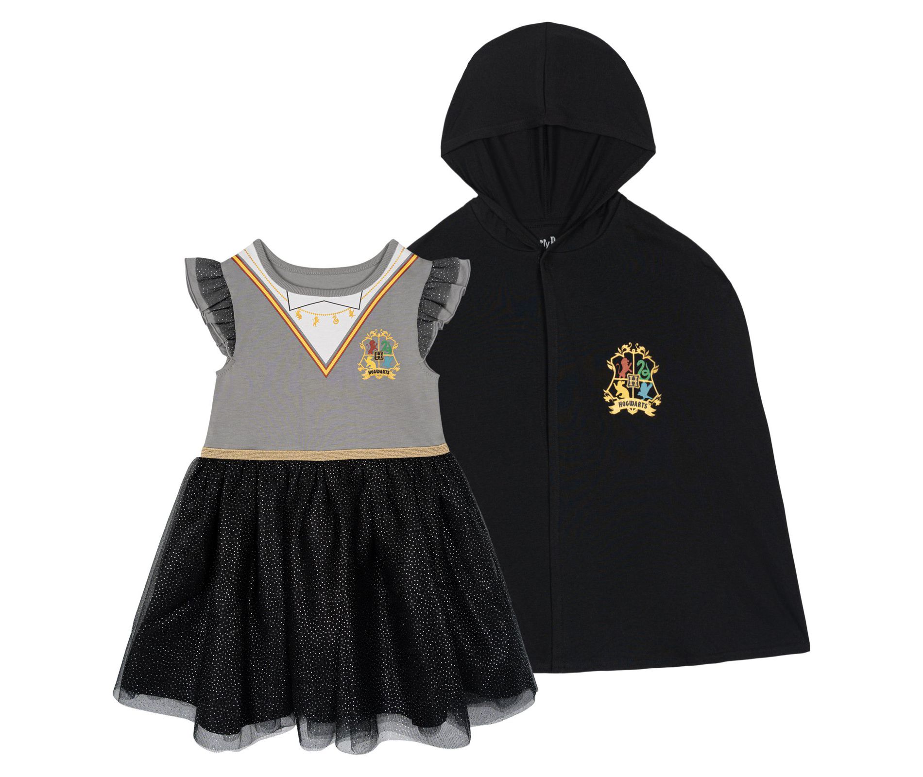 Harry Potter Toddler Girls' Costume Glitter Tutu Gown and Hooded Cloak Outfit Charcoal Black 4T