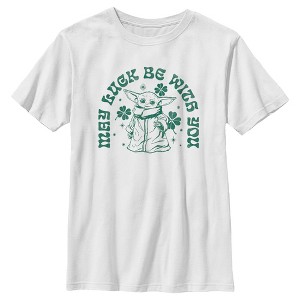 Boy's Star Wars: The Mandalorian St. Patrick's Day Grogu May Luck be with You Retro T-Shirt - 1 of 4