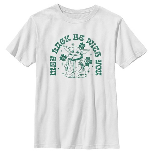 Boy's Star Wars: The Mandalorian St. Patrick's Day Grogu May Luck be with You Retro T-Shirt - image 1 of 4