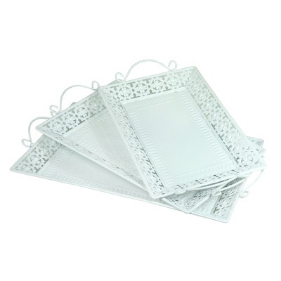 Essential Decor & Beyond 3-Piece Set White Rectangular Metal Decorative Trays With Handle