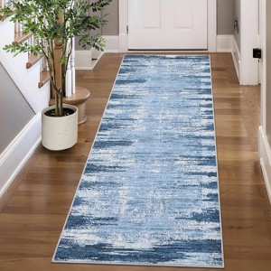 Modern Abstract Washable Rug – Non-Slip, Low Pile, Non-Shedding, Distressed Thin Design for Living Room, Bedroom, Dining Room, Office. - 1 of 4