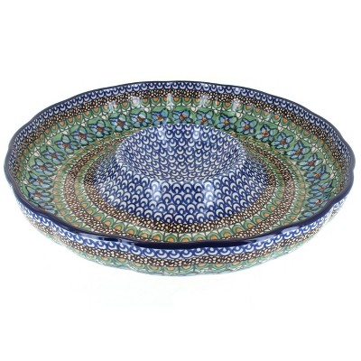 Blue Rose Polish Pottery Mardi Gras Chip & Dip Bowl