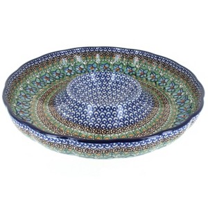 Blue Rose Polish Pottery A23 Ceramika Artystyczna Chip & Dip Plate - 1 of 1
