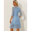 Allegra K Women's Elegant 3/4 Sleeves Ruffles Bodycon Fishtail Lace Midi Dress - 3 of 4