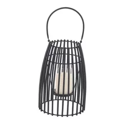 12" x 8" Modern Iron/Glass Decorative Caged Candle Holder Black - Olivia & May