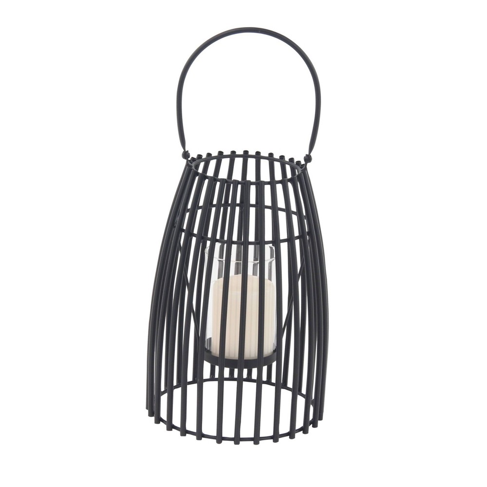 Photos - Figurine / Candlestick Olivia & May 12" x 8" Modern Iron/Glass Decorative Caged Candle Holder Black: Satin Finish, Tabletop Display