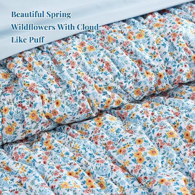 Der Rose BALHAM TRADE-Queen Size Comforter Set 7 Pieces Blue Classic Puff Floral Bedding for All Seasons Aster Marigold-Queen 90"x90" — фото 3