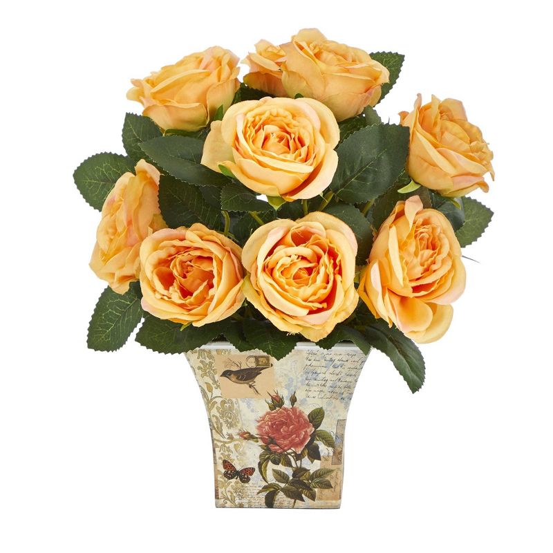 Nearly Natural 11-in Rose Artificial Arrangement in Floral Vase, 3 of 7