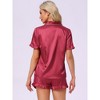 INSPIRE CHIC Women's Satin Silky Short Sleeve Shorts Button Down Lingerie Ruffle Pajamas Set - 3 of 4
