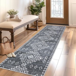 Area Rug, Home Decor Washable Geometric Vintage  Rug - Low Pile Non-Slip Stain Resistant Foldable Distressed Carpet - 1 of 4
