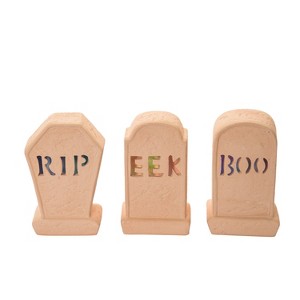 Transpac Light Up Terracotta Tombstone Decor Set of 3 Home Decorations Halloween - 1 of 1