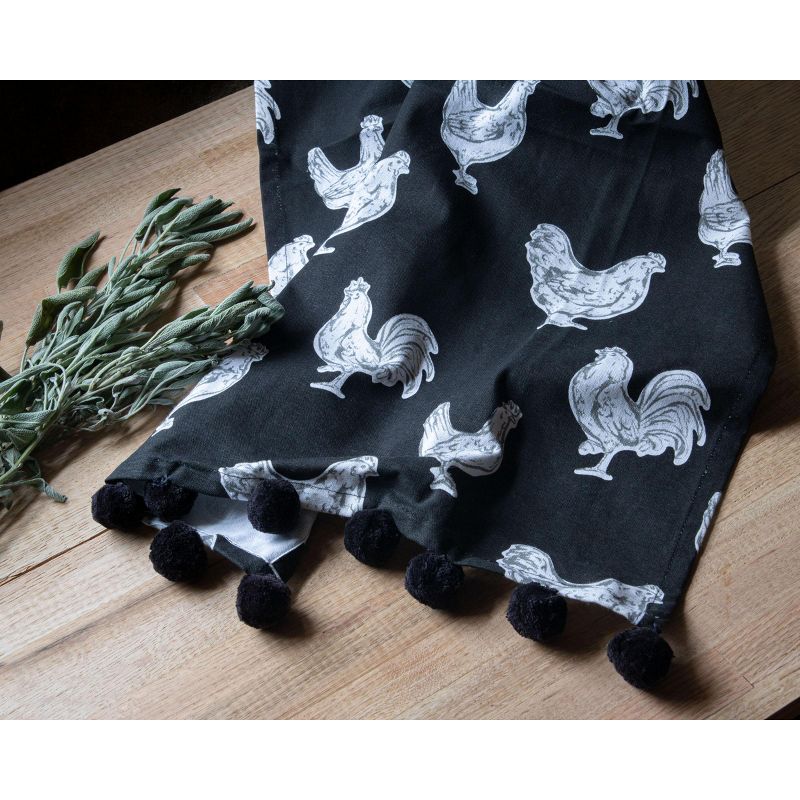 Chicken Pattern 27 x 18 Inch Woven Kitchen Tea Towel with Hand Sewn Pom Poms - Foreside Home & Garden, 5 of 6