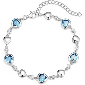 Five Heart Birthstone Tennis Bracelet, 925 Sterling Silver with Adjustable Extender, Anniversary Birthday Gift for Wife - 1 of 4