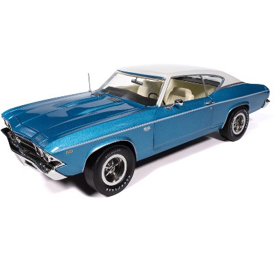 1969 Chevrolet Chevelle SS 396 Azure Turquoise Metallic w/White, White Vinyl Top & Interior 1/18 Diecast Model Car by Auto World