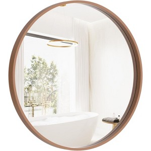 24 Inch Round Wood Mirror, Natural Circle Wall Mirror for Bathroom, Living Room and Bedroom Decor - 1 of 4