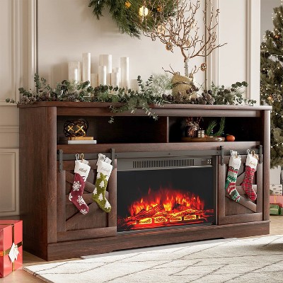 LACOO Farmhouse Sliding Barn Door TV Stand with Fireplace