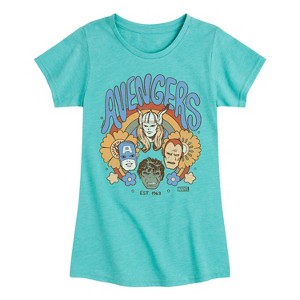 Girls' - Marvel - Avengers Floral Fitted Short Sleeve Graphic T-Shirt - 1 of 4