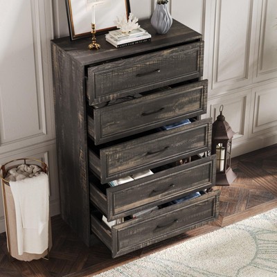 5 Drawer Tall Dresser with Charging Station, TV Stand, Chest of Drawers