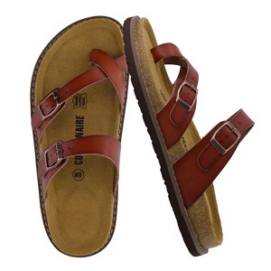 CUSHIONAIRE Pluto Cork Footbed Summer Sandals for Women 2025 Comfortable Slides with Adjustable Buckles, Toe Loop & Stitched Design - 1 of 4