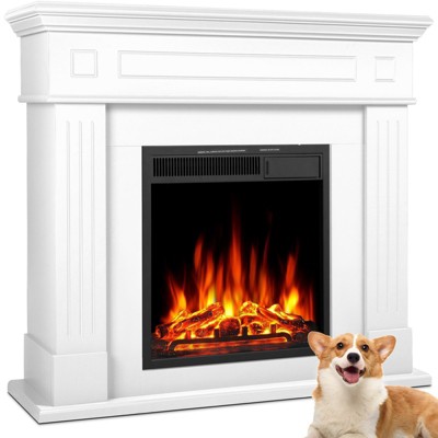 R.W.FLAME 43” Electric Fireplace Mantel, Freestanding Electric Fireplace, Remote Control, Adjustable LED Flame, CREAM