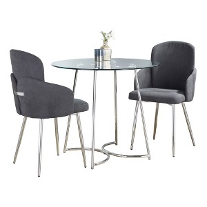3-Piece Dining Set with Glass Table and 2 Upholstered Chairs - 1 of 4