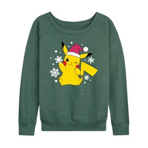 Women's - Pokémon - Holiday Designs Lightweight French Terry Wide Neck Long Sleeve Shirt - 1 of 4