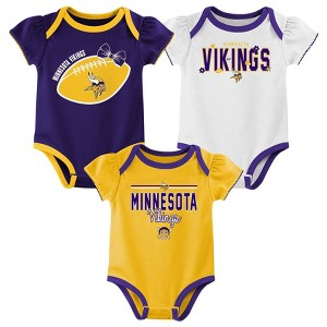 NFL Minnesota Vikings Girls' White 3pk Bodysuit - 1 of 4