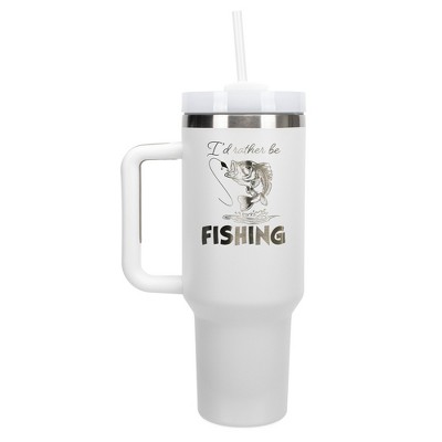 Elanze Designs I'd Rather Be Fishing Bass Fish Lake 40 oz. Stainless Steel, Large Water Bottle Coffee Mug, Spill & Leak Resistant, Thermal Travel