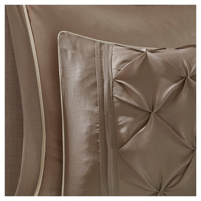 Taupe Queen Microfiber 24-Piece Bedding Set with Tufted Details