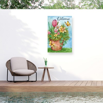 "Welcome Spring Bouquet In Pot With Butterflies" Outdoor All-Weather Wall Decor