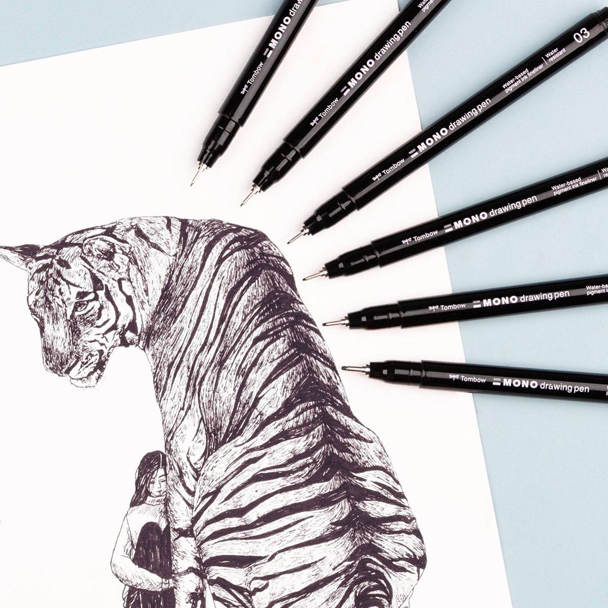 6ct MONO Drawing Pens Black - Tombow: Quick Drying, Durable Tip, Technical & Illustration Pens, Bold to Extra Fine Points - thumbnail 6