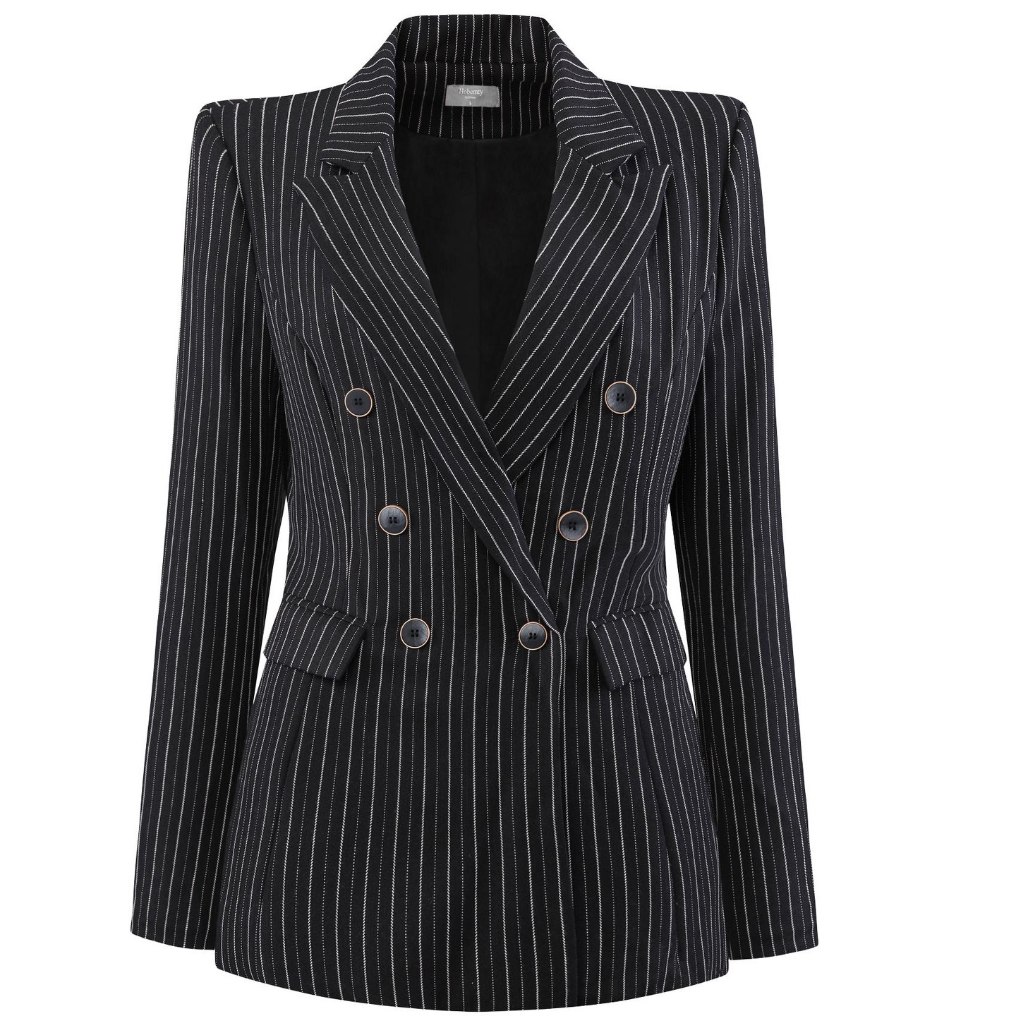 Женский пиджак INSPIRE CHIC Office Dressy Blazer Casual Double Breasted Striped Suit Jacket X-Large Black, цвет: Полосатый — фото 1
