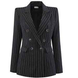 Hobemty Women's Office Dressy Blazer Casual Double Breasted Striped Suit Jacket - 1 of 4
