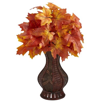 Nearly Natural 24-in Autumn Maple Leaf Artificial Plant in Decorative Planter