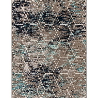 Blue Multi Rectangular 8' x 10' Synthetic Trellis Area Rug