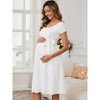 INSPIRE CHIC Women's Maternity Dress Boho Pleated Midi Tie Waist Belted Baby Shower Short Sleeve Babydoll Pregnancy Photoshoot - 2 of 4
