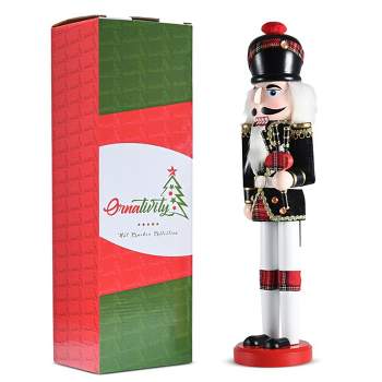 Ornativity Christmas Bagpipe Soldier Nutcracker – Red and Black Wooden Soldier with Bagpipe Xmas Themed Holiday Nut Cracker Doll Figure Decorations